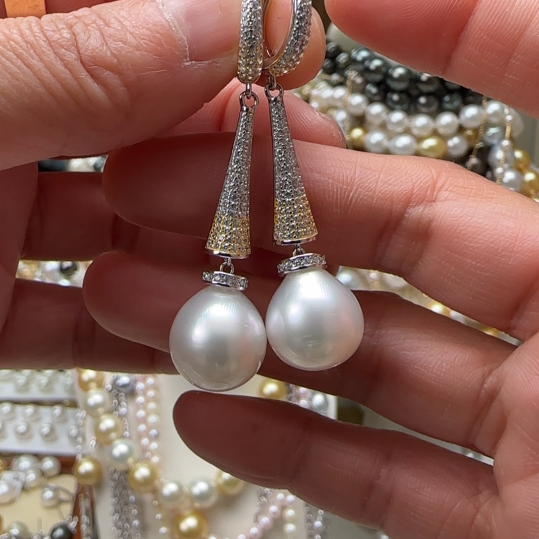 海水珍珠耳饰银S925镶嵌