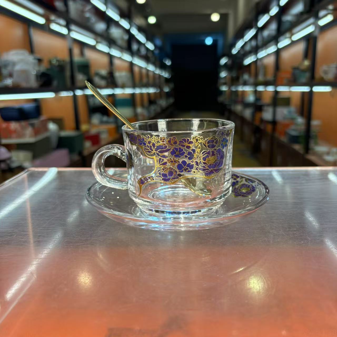 秋香茶具 变色蝶恋花两件套水杯咖啡杯茶杯-5835