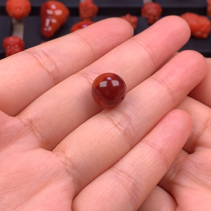 南红玛瑙未镶嵌牛血红双色圆珠单珠11.5MM