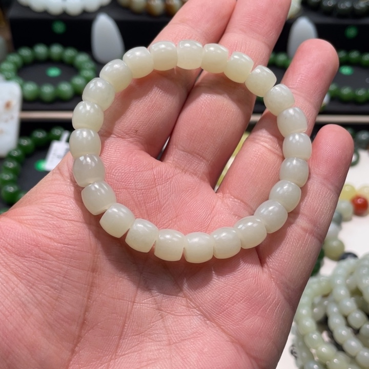 和田玉未镶嵌手串新疆山流水卡9柔光微结构