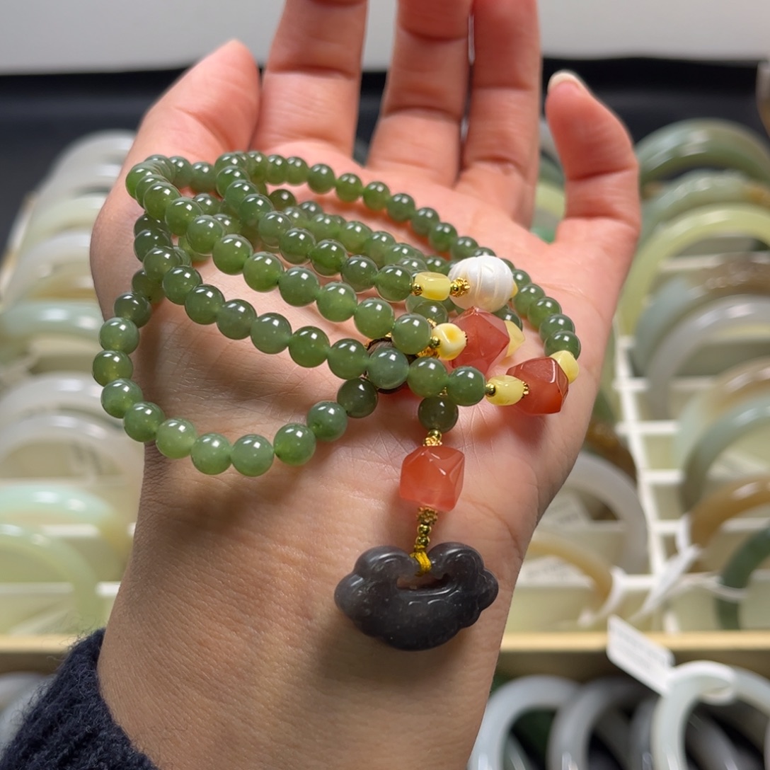 和田玉（碧玉）未镶嵌珠宝半成品长链