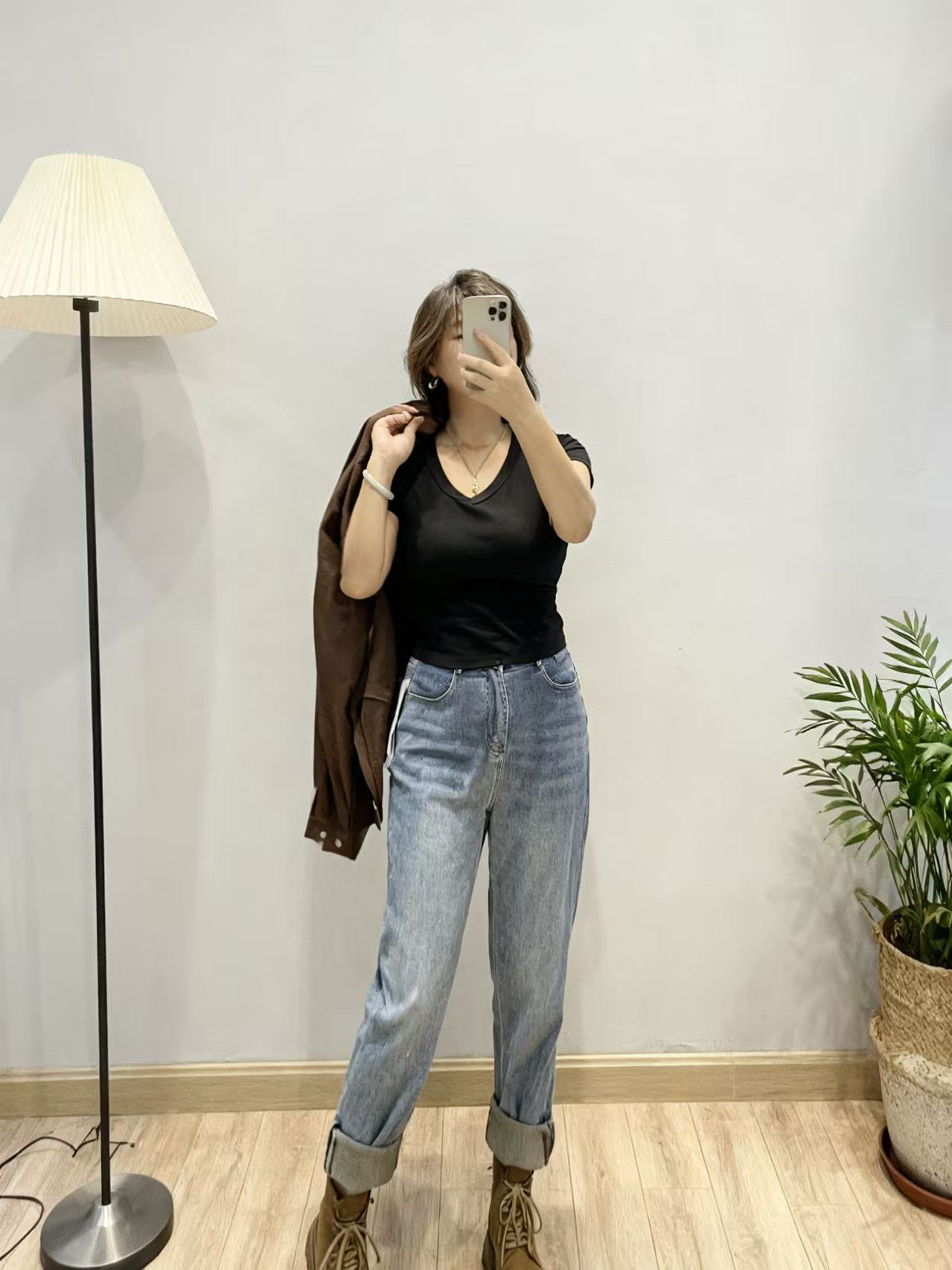 2025秋季新款大码胖mm中高腰显瘦弹力牛仔老爹裤1020牛仔裤直筒