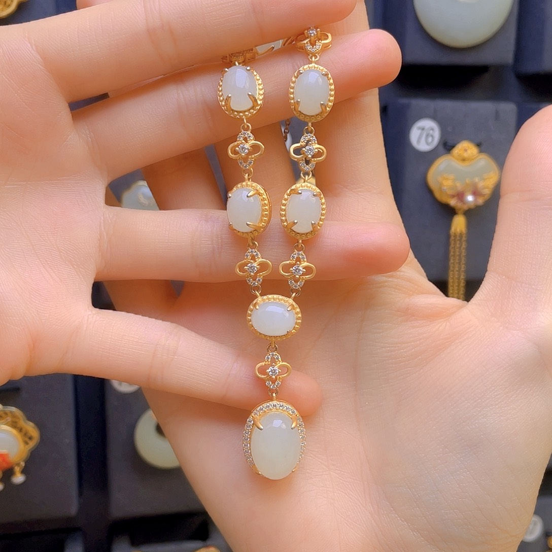 和田玉颈饰银S925镀金镶嵌