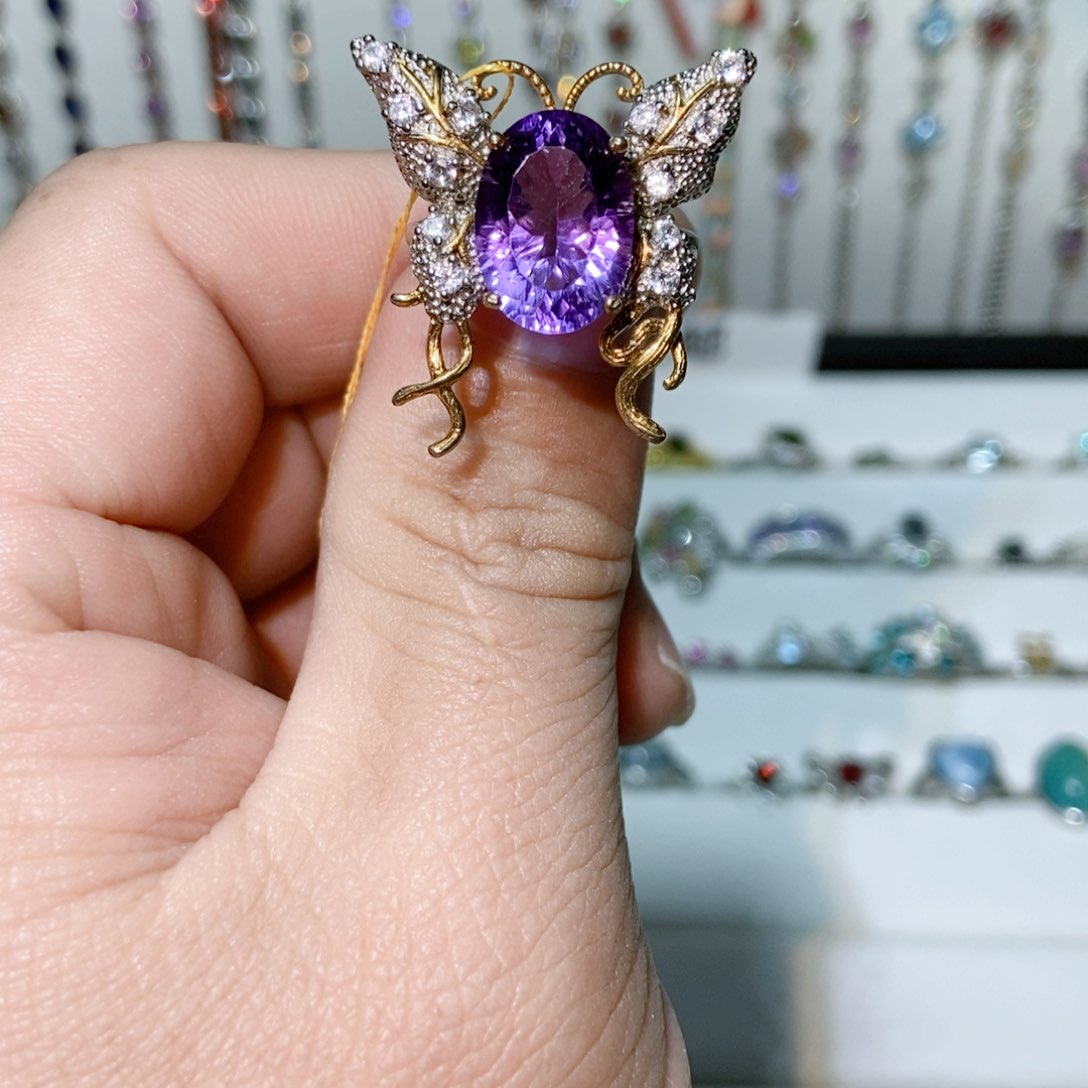 绿水晶戒指银S925镶嵌性***蛛