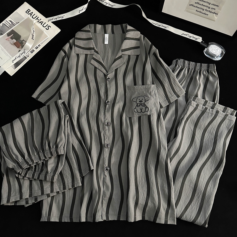 2025新款男士睡衣云朵棉短袖三件套夏季简约大方可外穿男款家居服