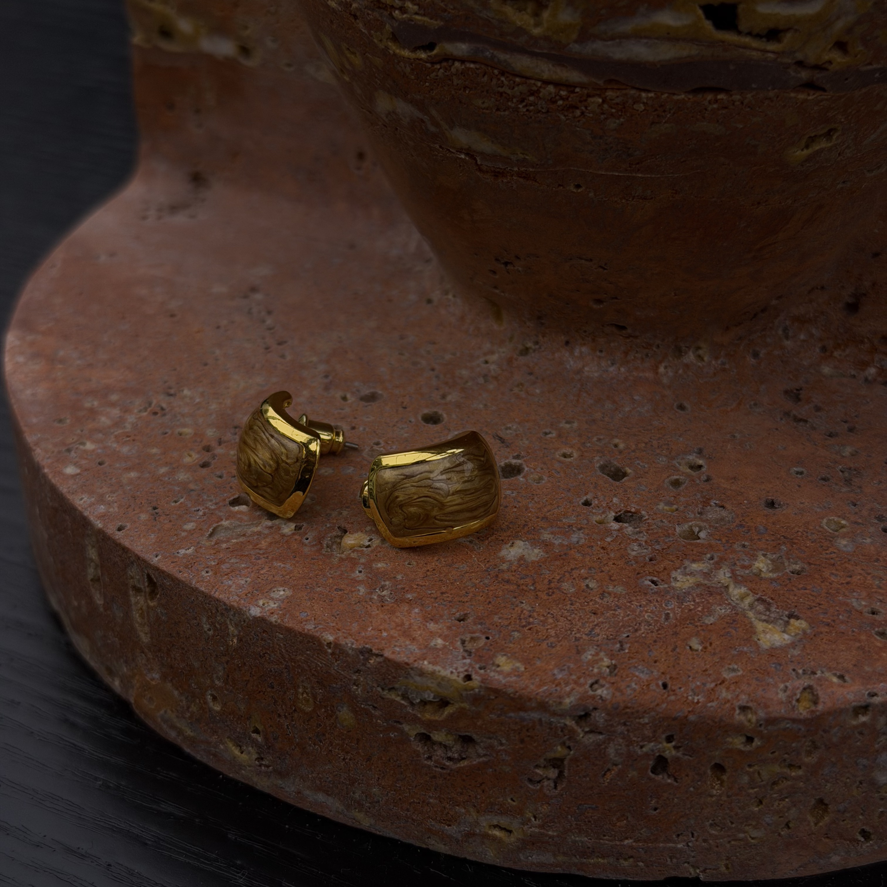 黄铜珐琅耳饰 LULU  鹿  复古滴釉气质金边耳钉1520