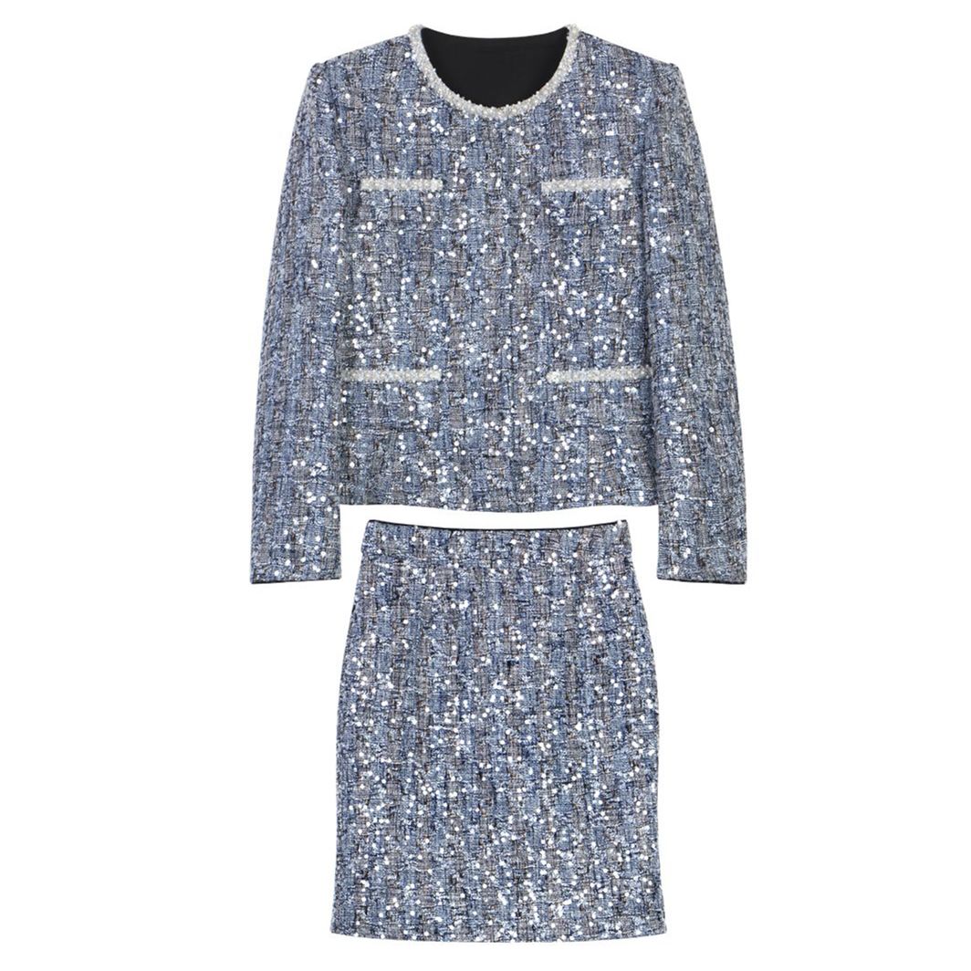 【时代高定】新品优雅轻奢重工珍珠镶钻设计感两件套外套套装28995