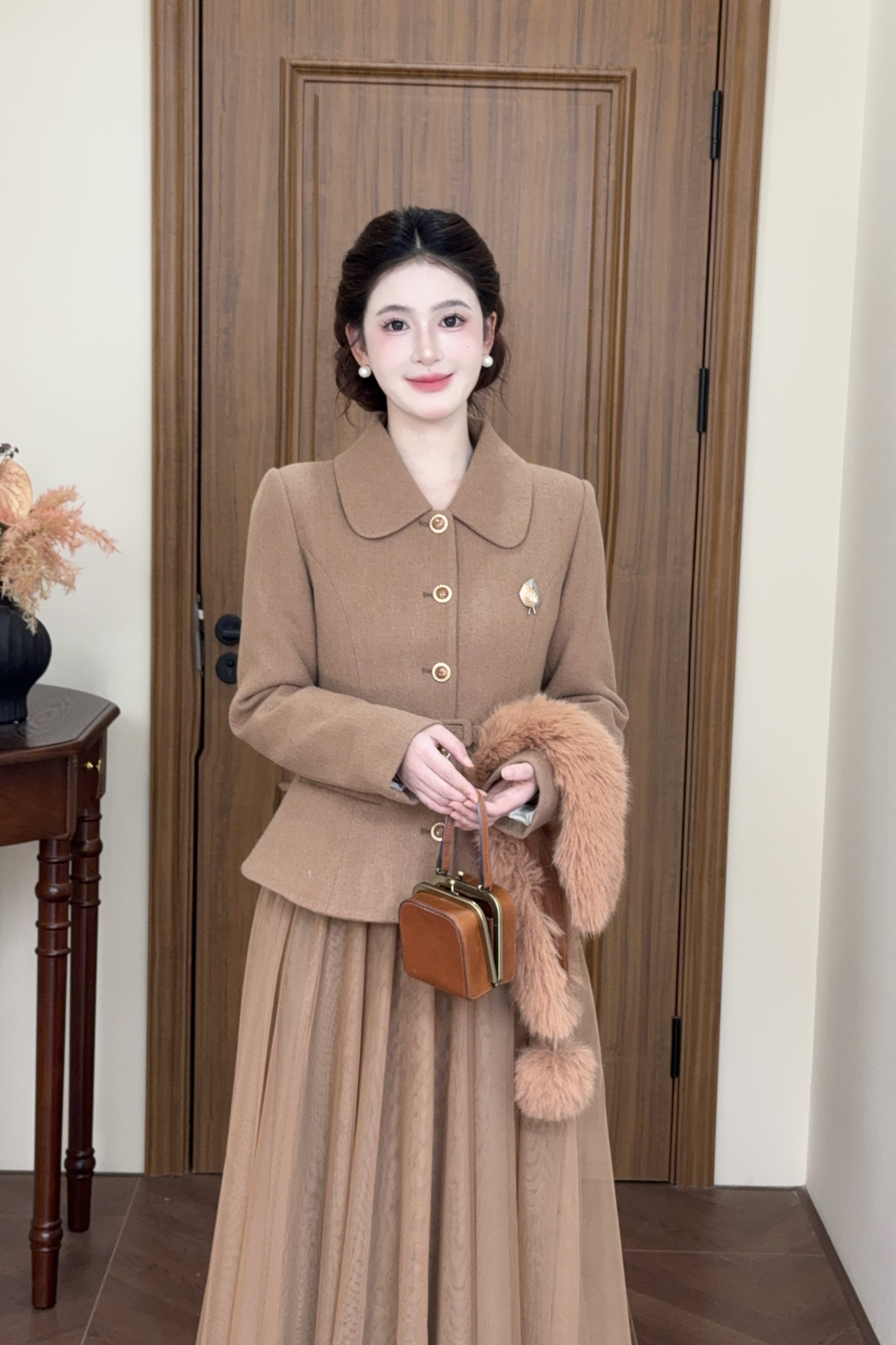 LiLi李李家【热可可】咖色羽绒外套+连衣裙套装XMZH11013 XMZH11014