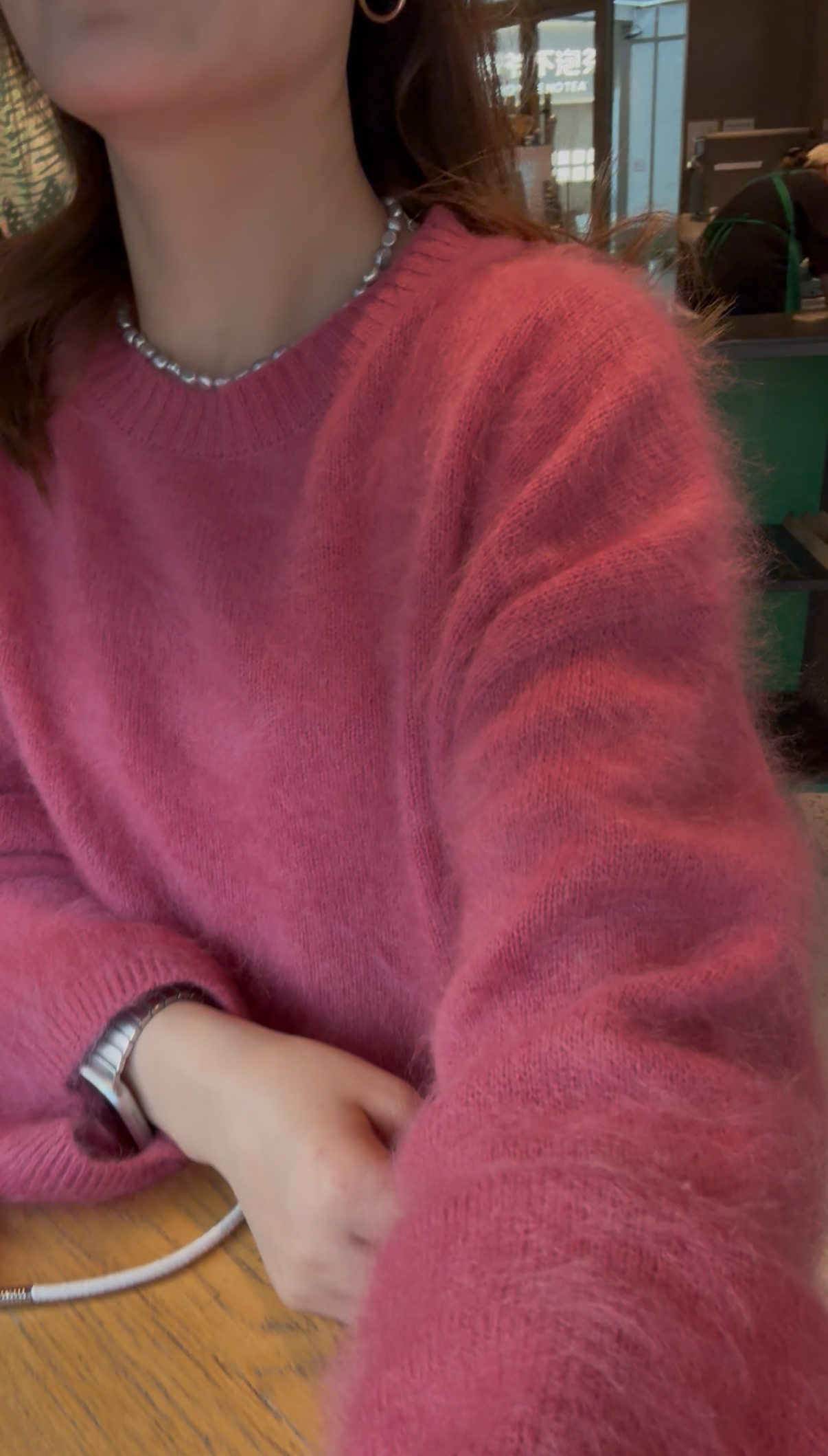 【银子精选】韩系百搭羊毛拉毛圆领树莓红毛衣