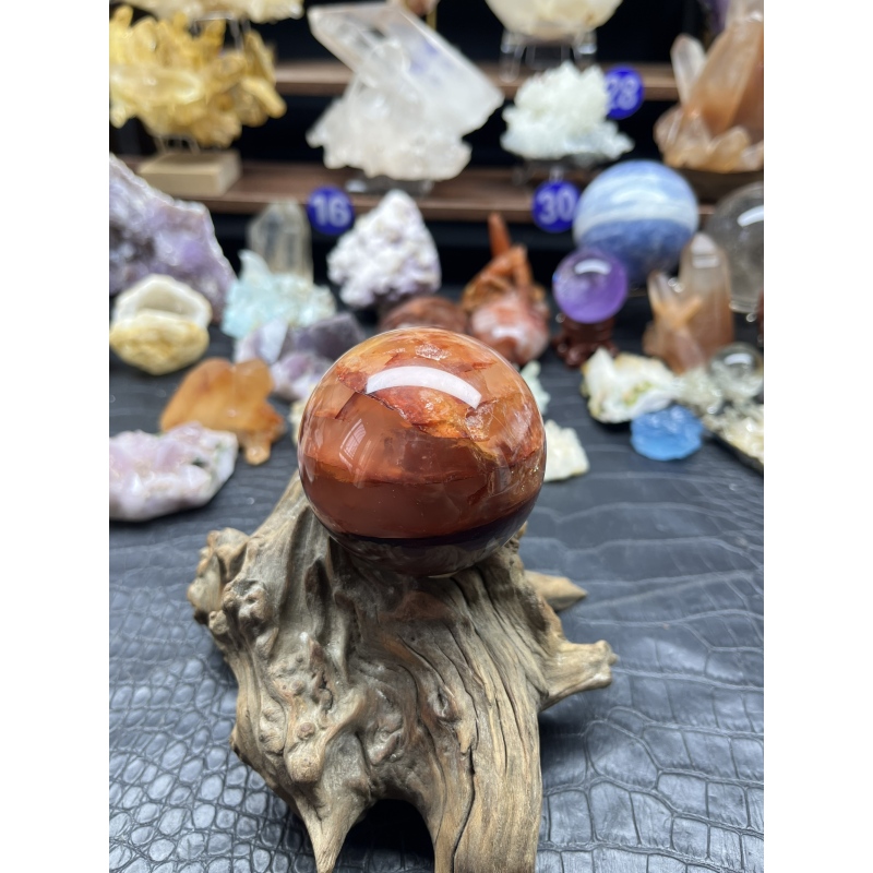 7号卡6红胶花黄胶花共生水晶球300克