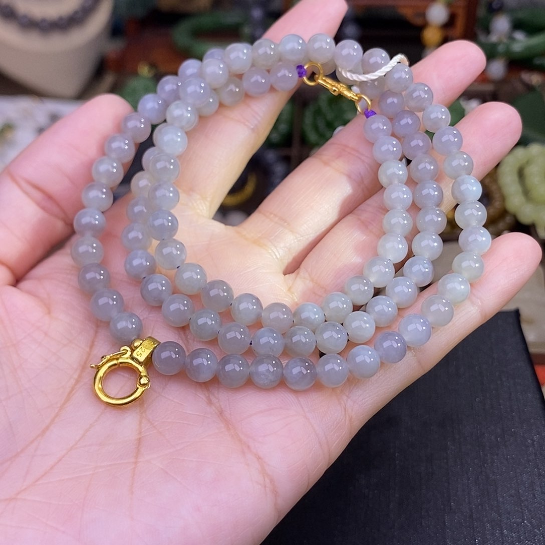 和田玉烟紫珠串清货价约6MM未镶嵌