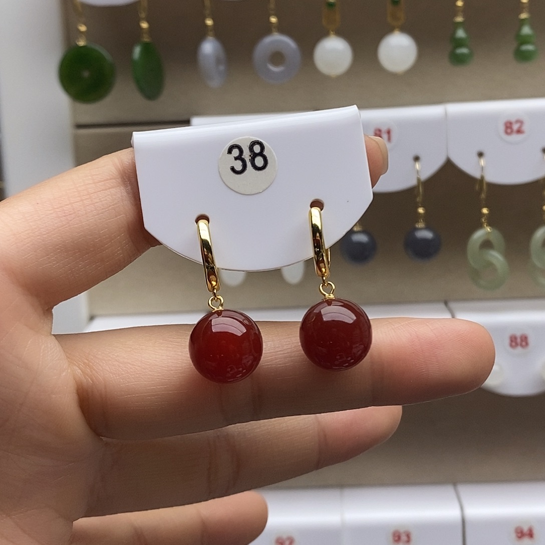 玛瑙/玉髓银S925镶嵌耳饰