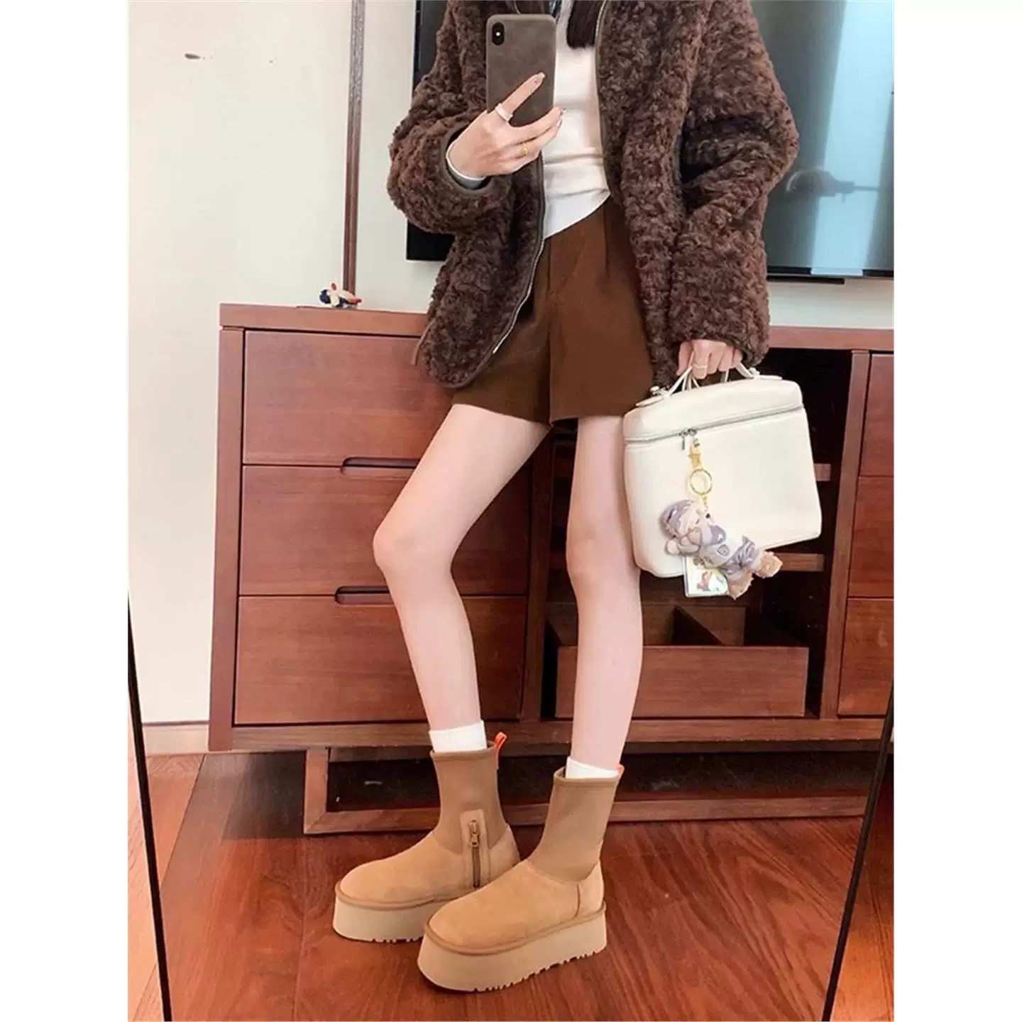 迪普25新款厚底拉链羊皮毛一体御姐风网红增高雪地靴