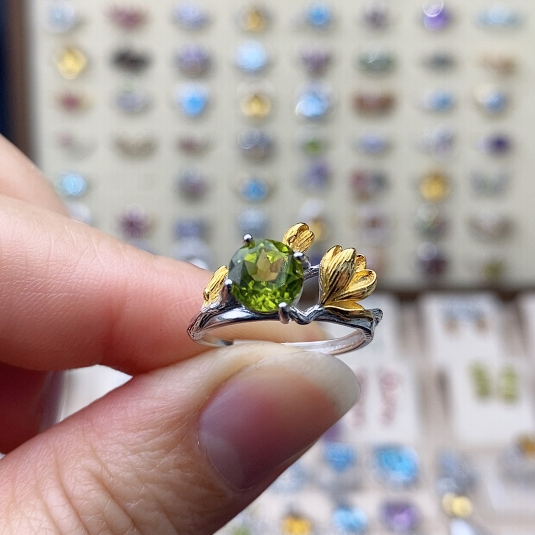 橄榄石戒指银S925镶嵌需要证书备注