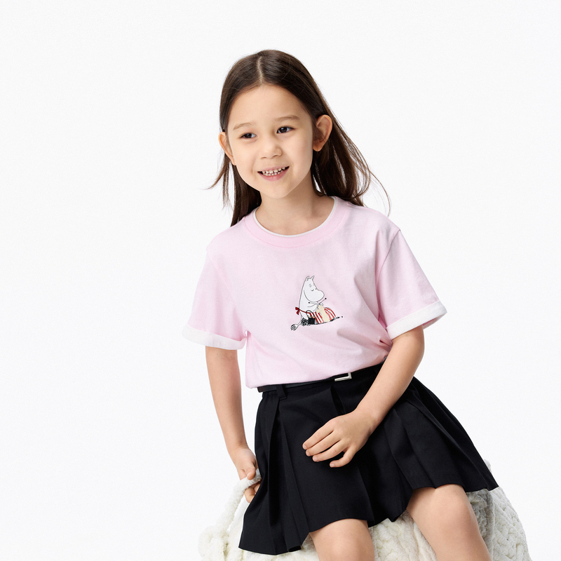 姆明联名系列littlemoco童装26夏装新款女童假两件短袖t恤