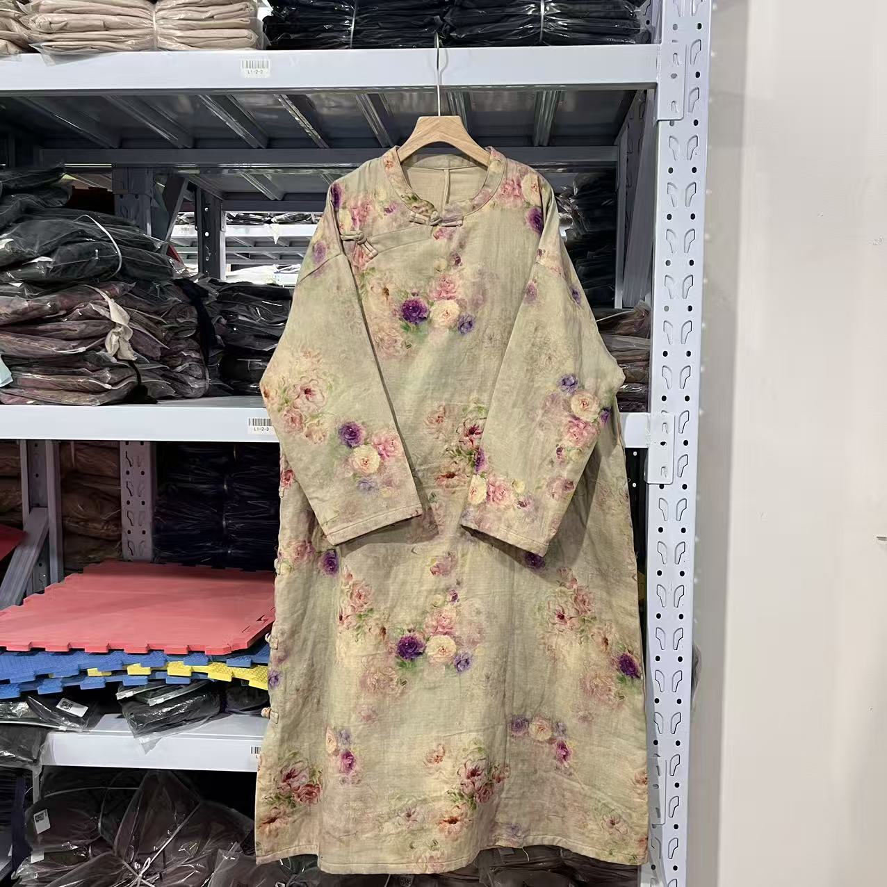 花璟与麻原创设计款5D印花斜襟连衣袍裙（裙长120胸围130）