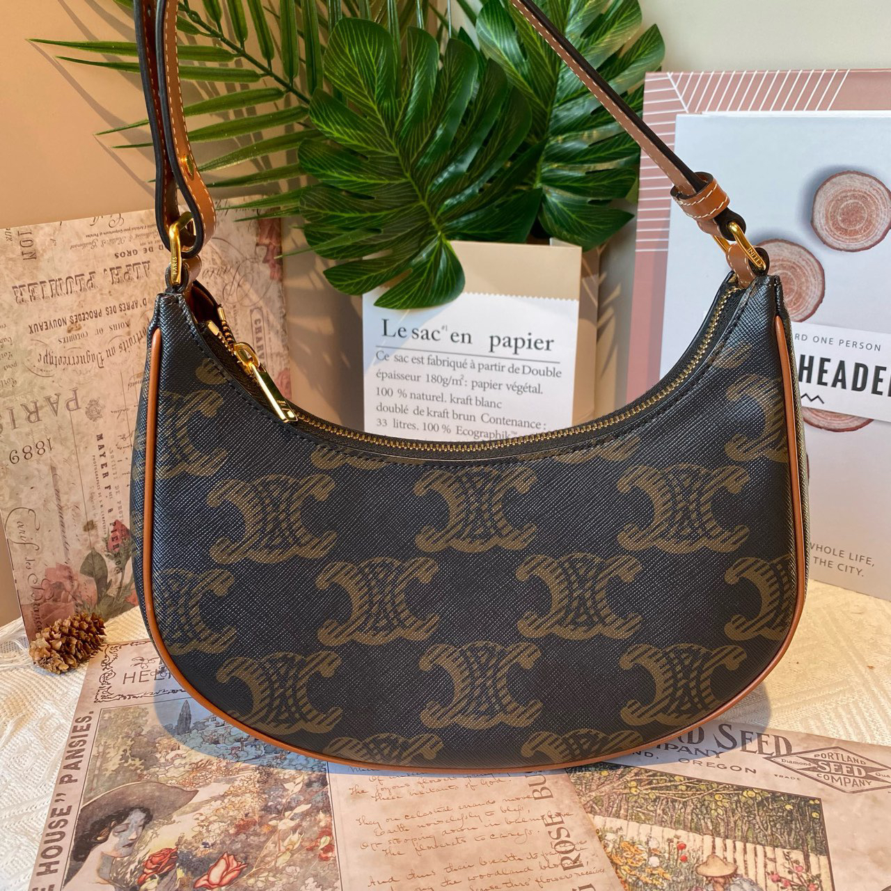 99新 Celine/思琳 Celine赛琳 老花腋下包 22年
