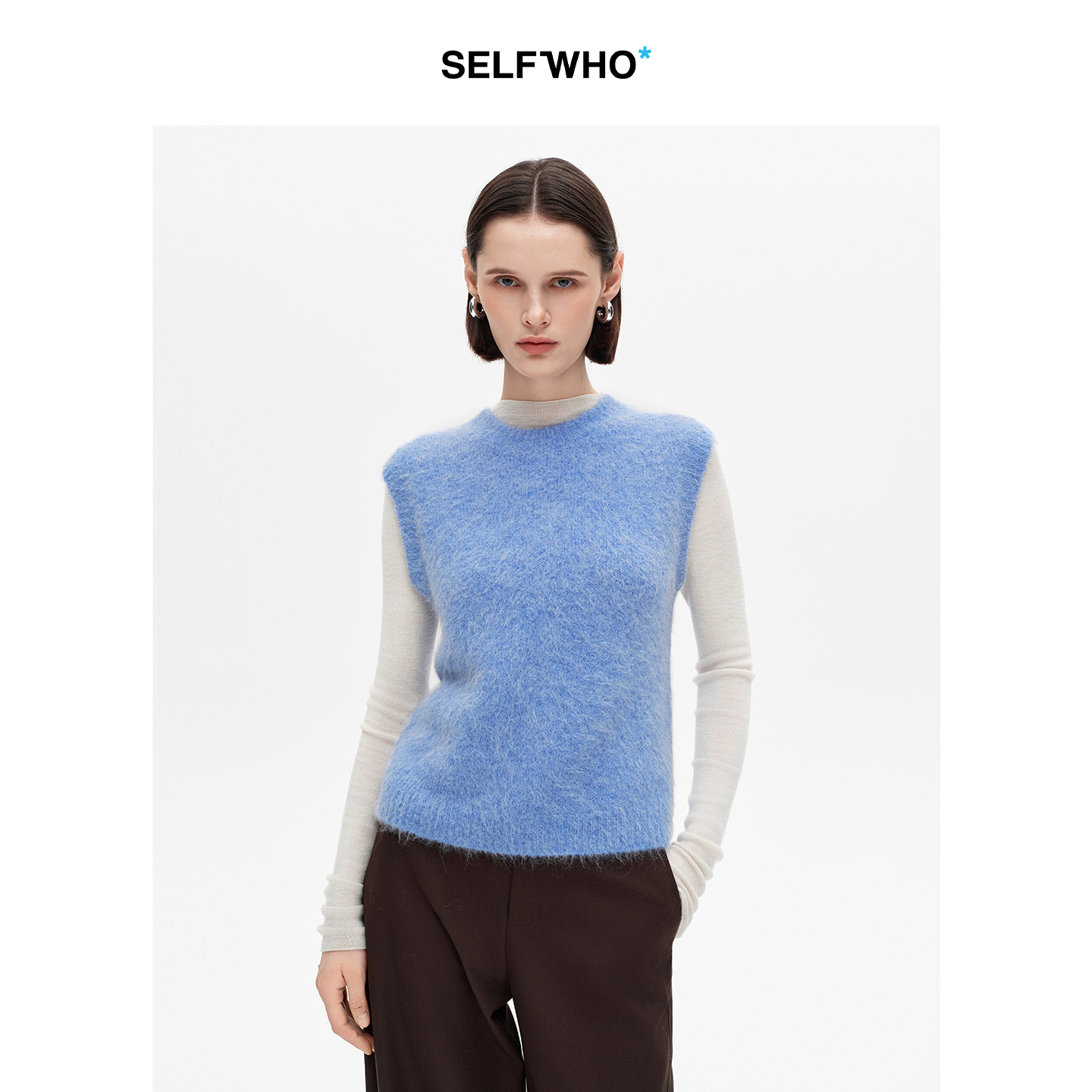 SELFWHO羊驼毛混纺毛针织毛衣背心女2025冬新款叠穿修身保暖马甲