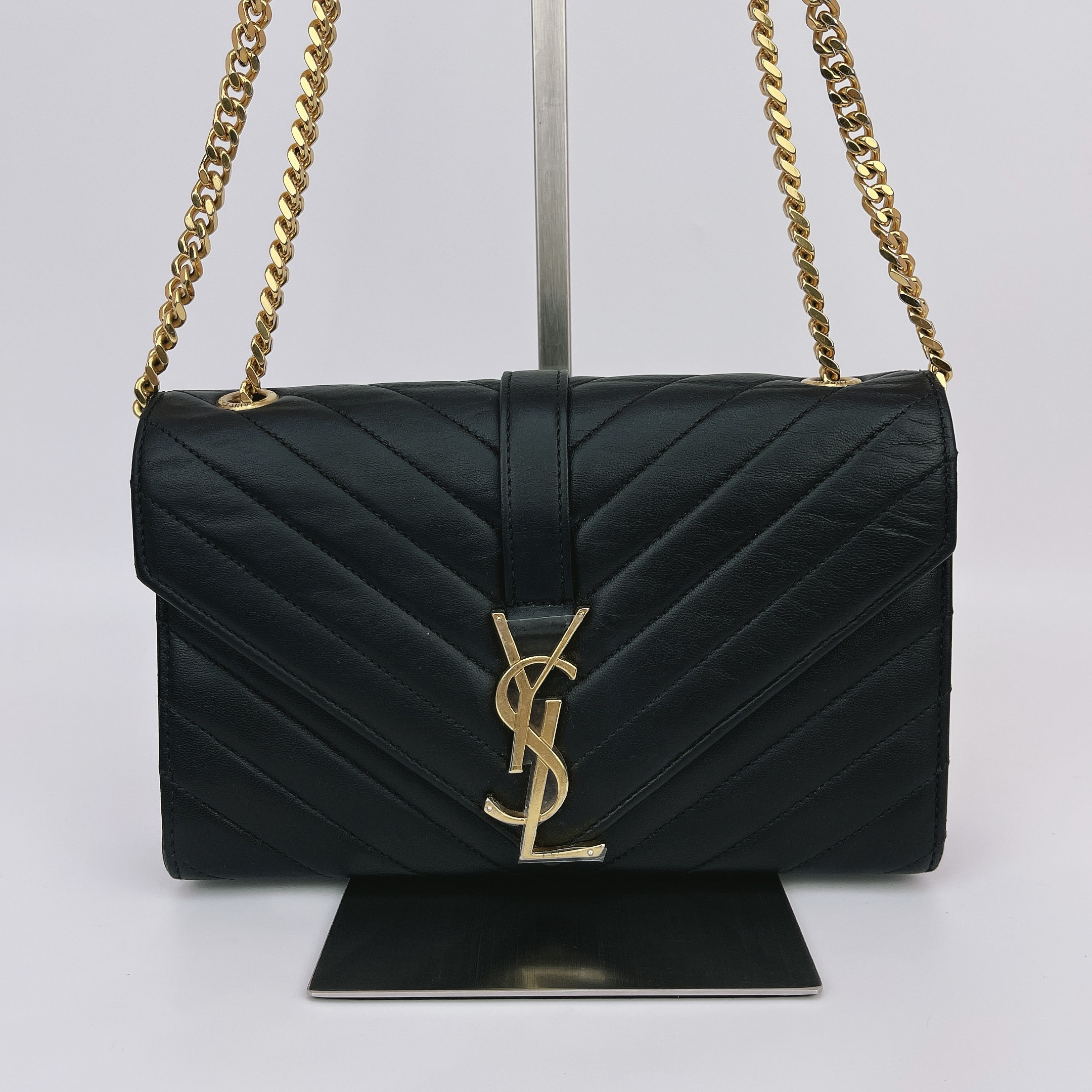 95新 YSL/圣罗兰 圣罗兰 黑色信封斜挎包底21 M999