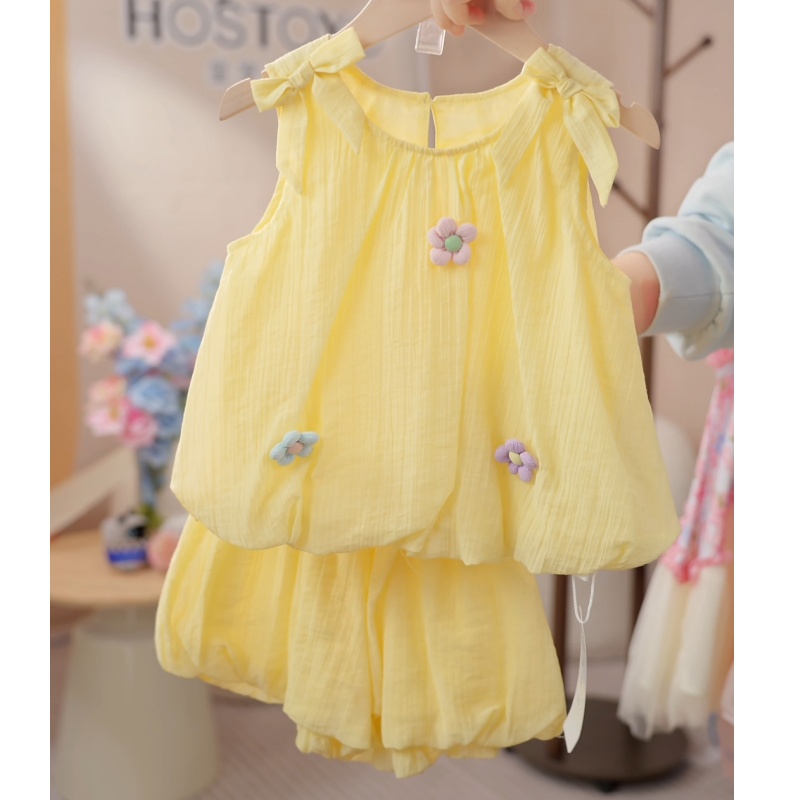 皇室童缘2025年夏季新款女童休闲韩版女孩无袖上衣裤子两件套