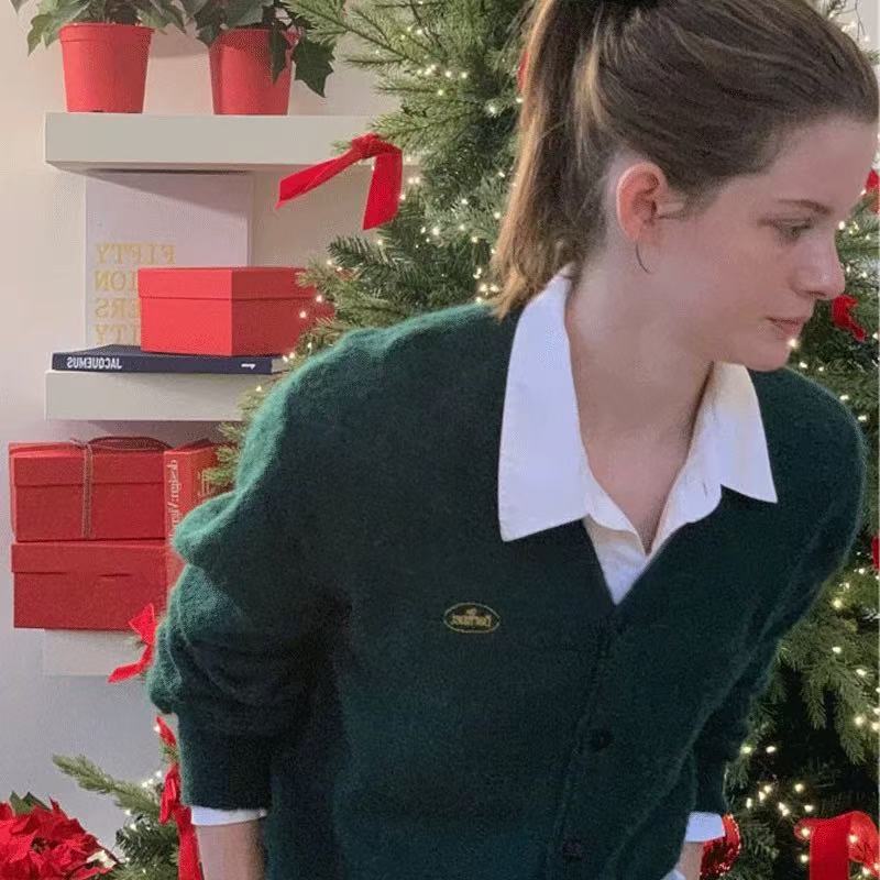 韩代.八奶墨绿色毛衣开衫 L25101129