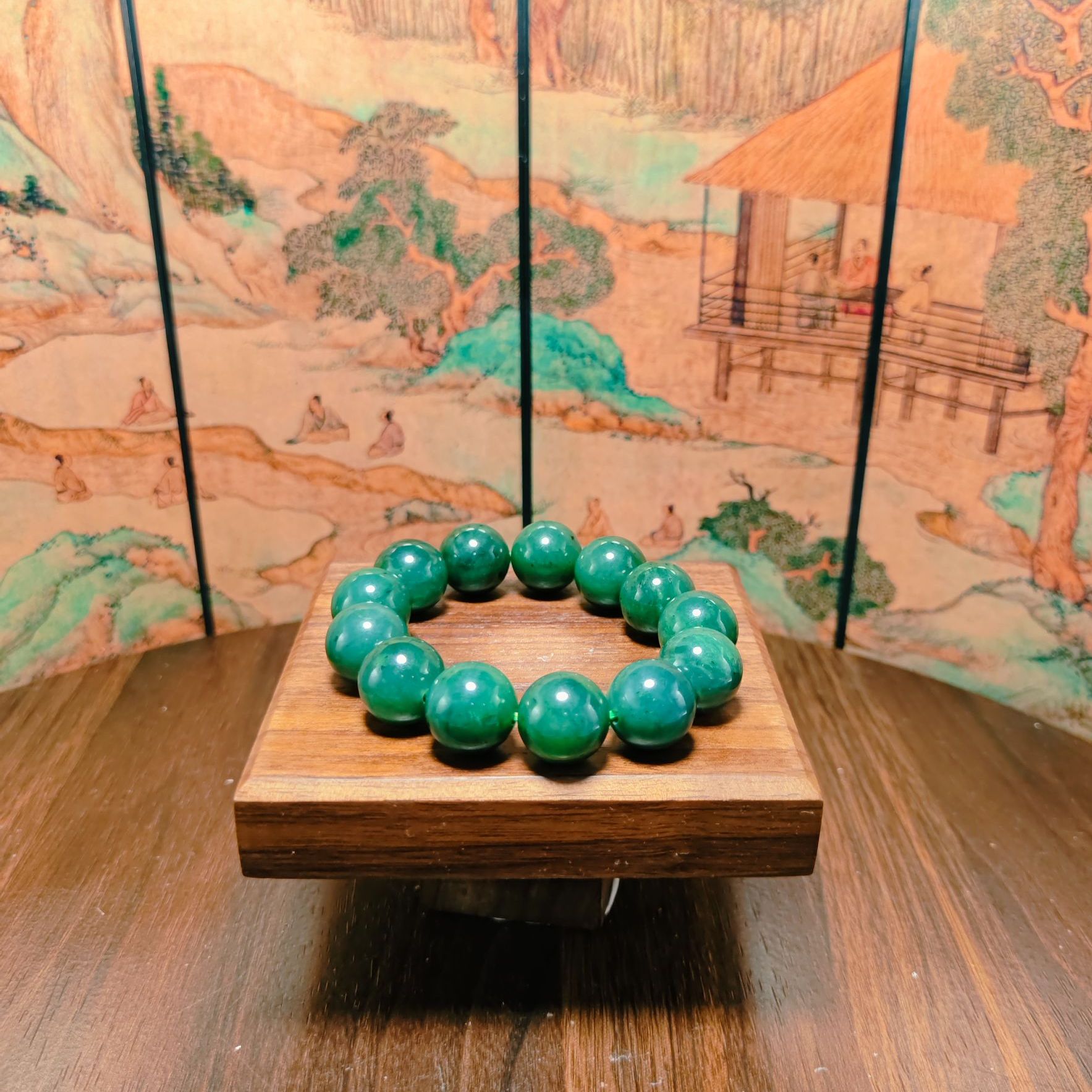 G和田玉碧玉圆珠手串（卡16）0369