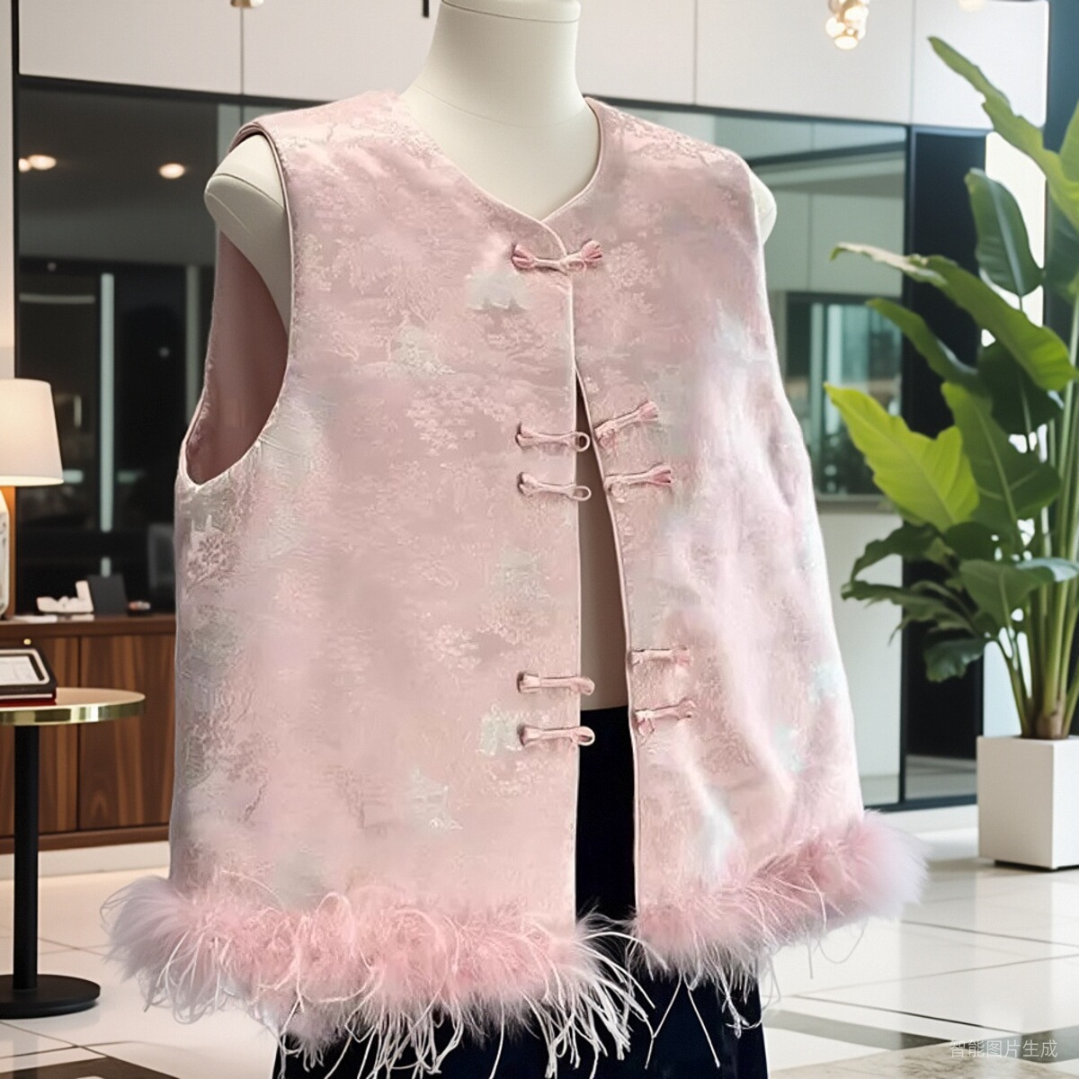 【溪月】夹棉新中式国风植物花极简风马甲提花马夹秋季显瘦气质复古