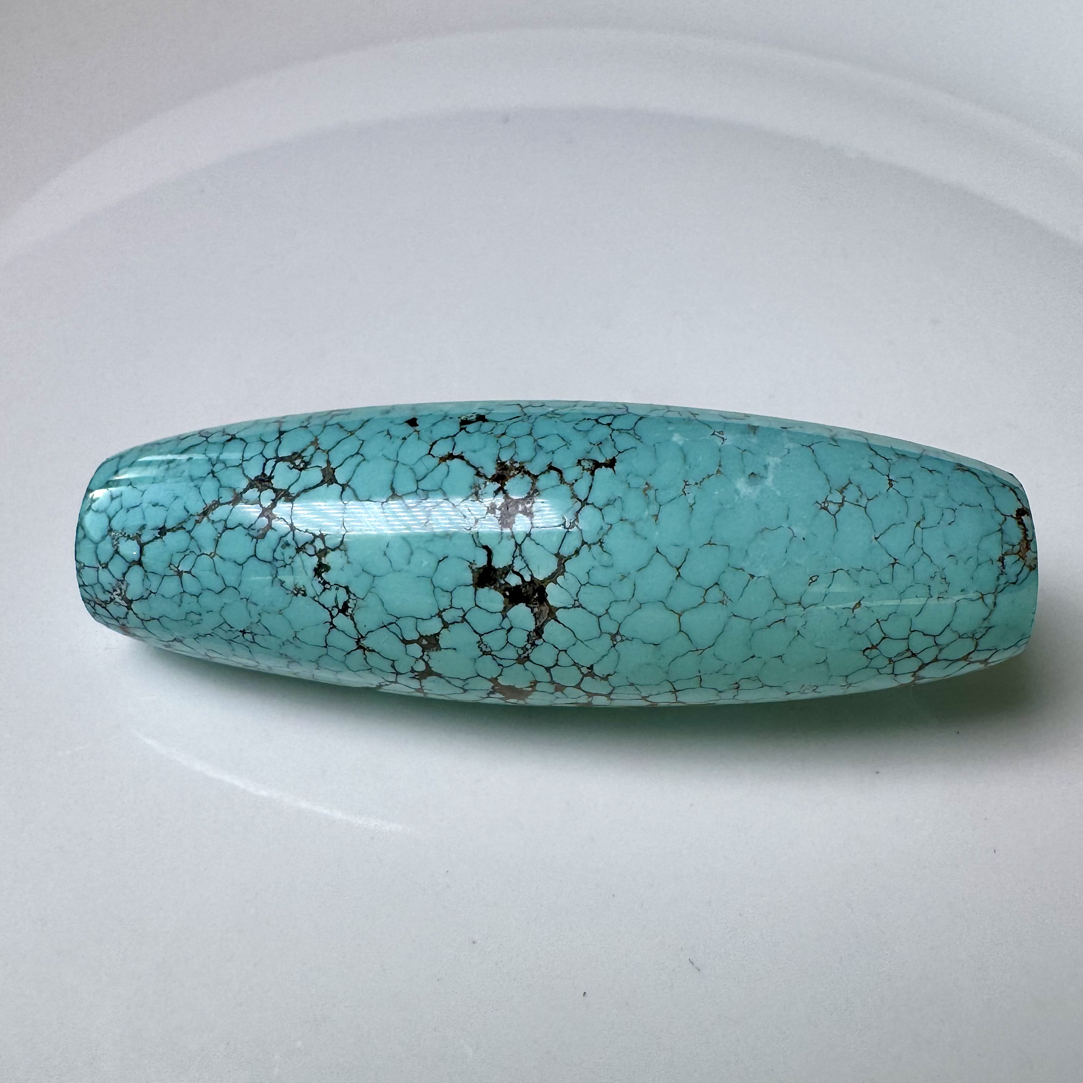 湖北十堰天然原矿绿松石水草纹网花桶珠锁骨珠吊坠天珠50*16.5mm
