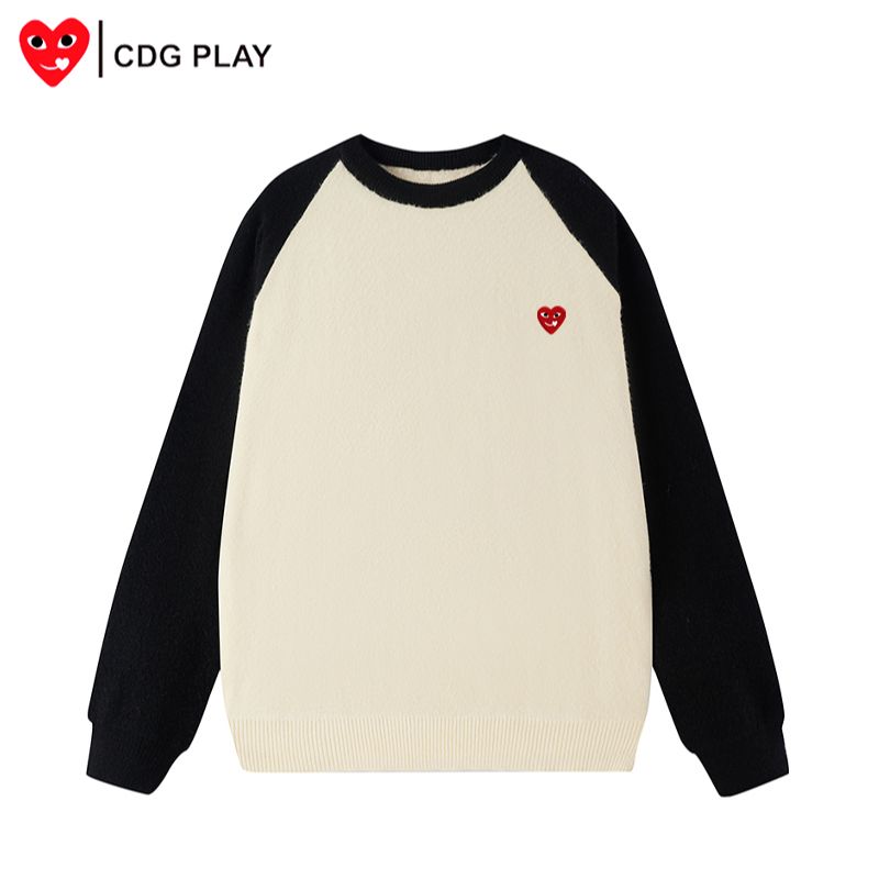 CDG PLAY拼接圆领毛衣男2025秋冬新款百搭圆领情侣长袖T恤女