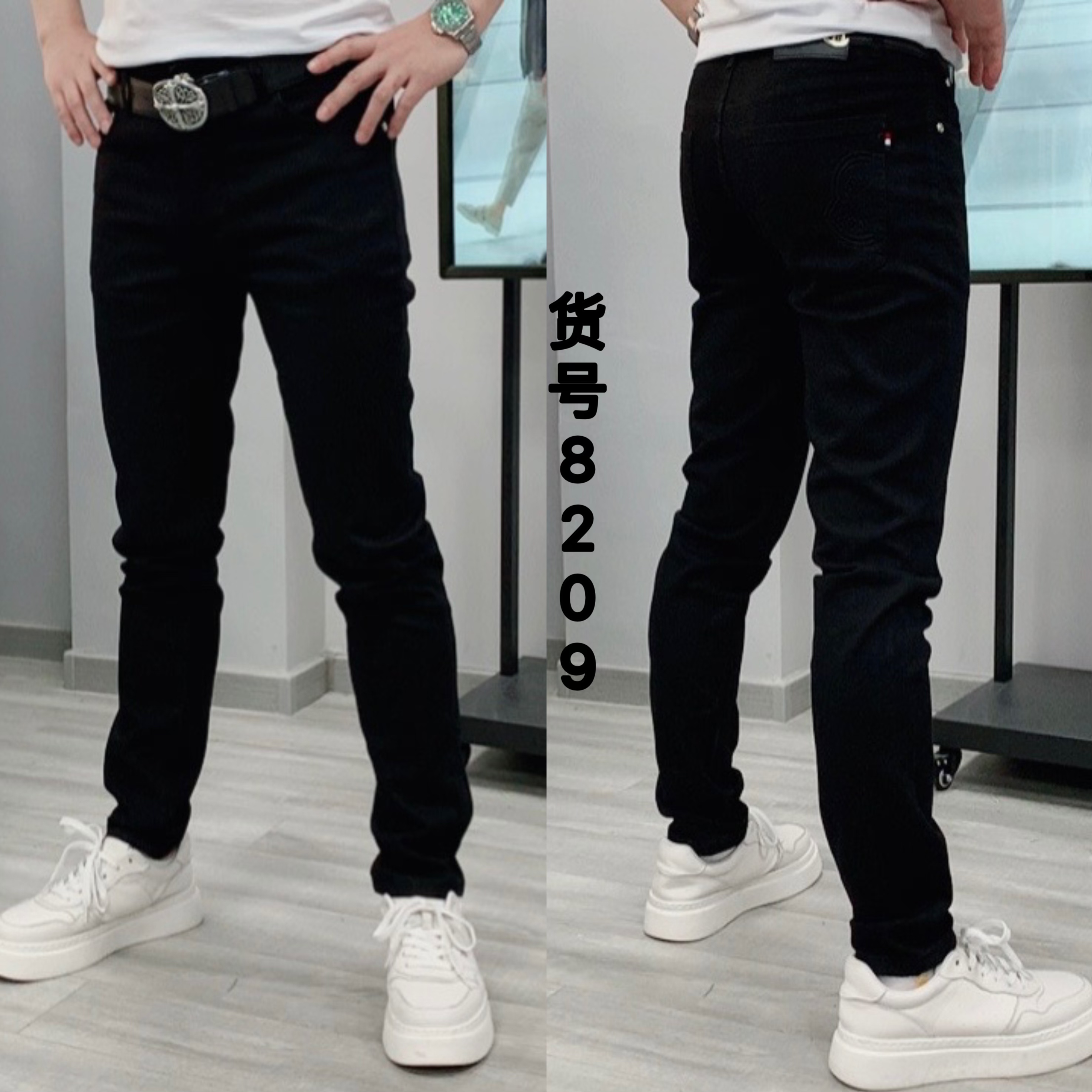 ZUNPIN名店-设计师款黑色男士牛仔裤高端百搭不褪色显腿长   8209