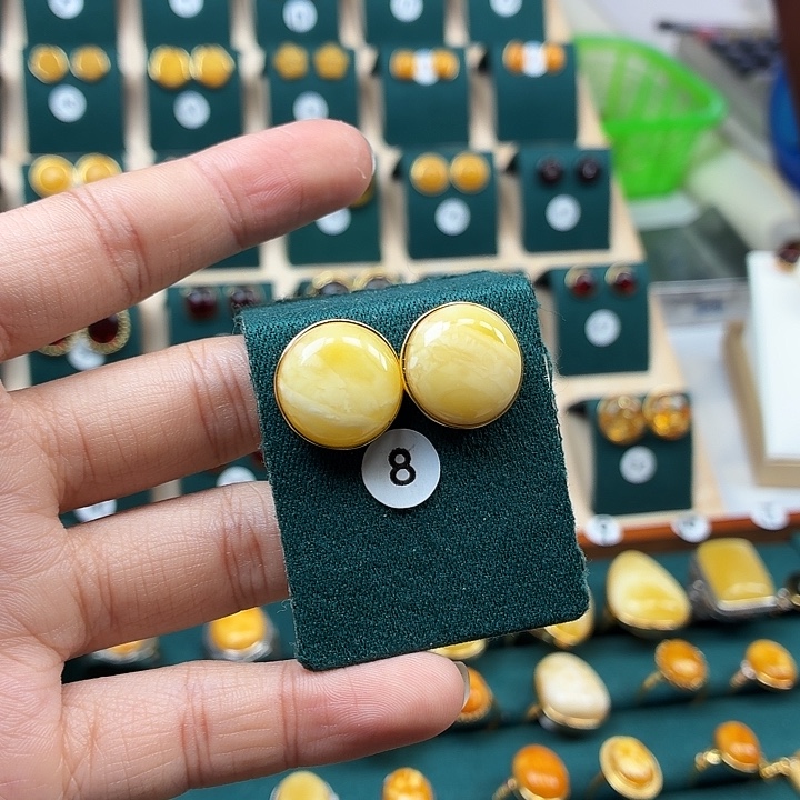 琥珀银S925镶嵌耳饰