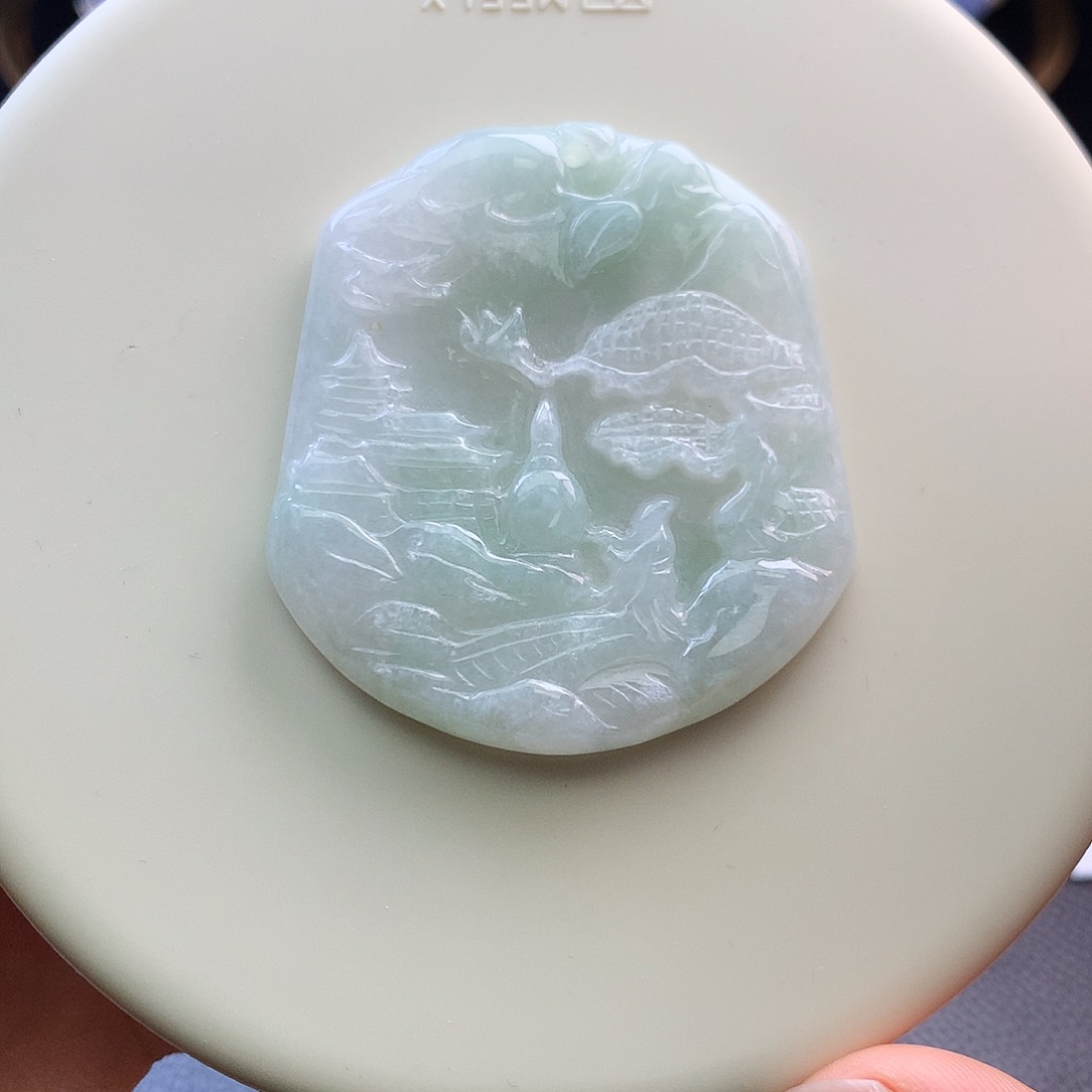 翡翠未镶嵌挂件48小时鉴赏期  山水牌