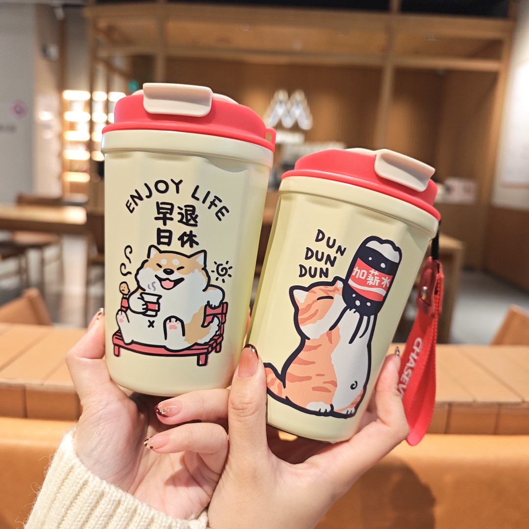【熹熹1】单饮简约轻奢创意卡通不锈钢陶瓷内胆咖啡随身保温杯