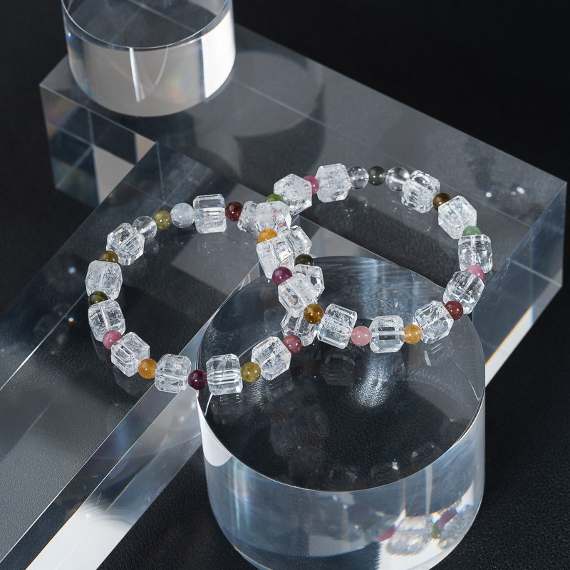 白水晶随形方糖珠单圈手串多彩碧玺潮流小众设计（多样性发其一）