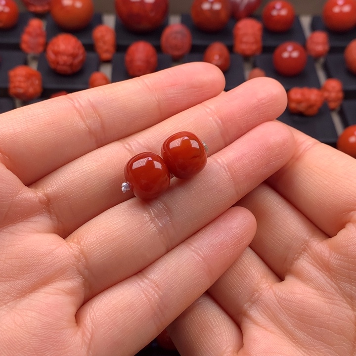 南红玛瑙未镶嵌老型对珠11.7MM