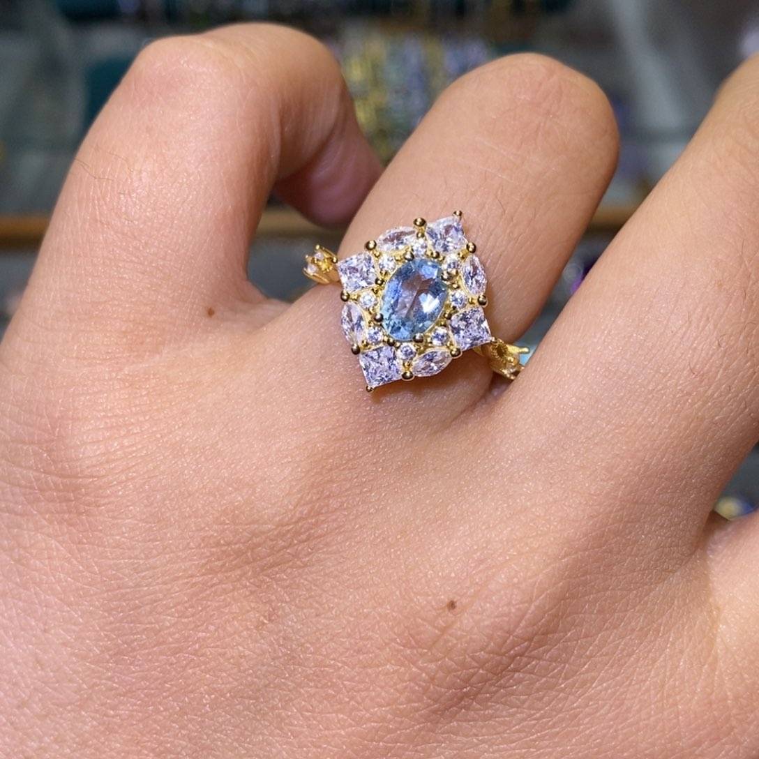 海蓝宝石戒指银S925镶嵌