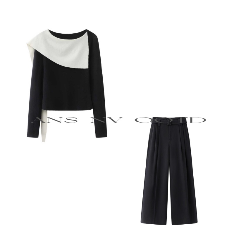 【迪家商场服饰】女装26春新款时尚黑白撞色不对称针织衫3103/1160