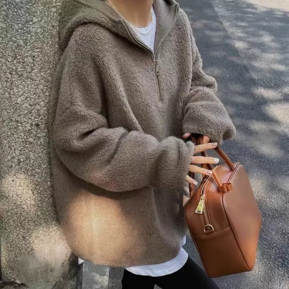 百搭颗粒感圈圈绒拉链连帽宽松休闲针织毛衣外套7125