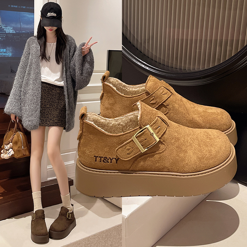 【薄绒】34-41/平底加绒保暖一脚蹬勃肯鞋女外穿防滑棉鞋2025冬新款