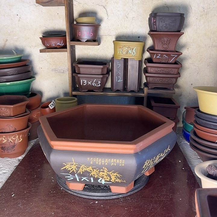 宜兴紫砂花盆，手工制作