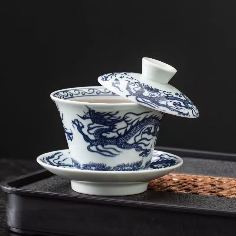 悬停可旋转盖碗茶杯陶瓷珐琅彩三才宫廷盖碗茶杯高档复古风茶碗