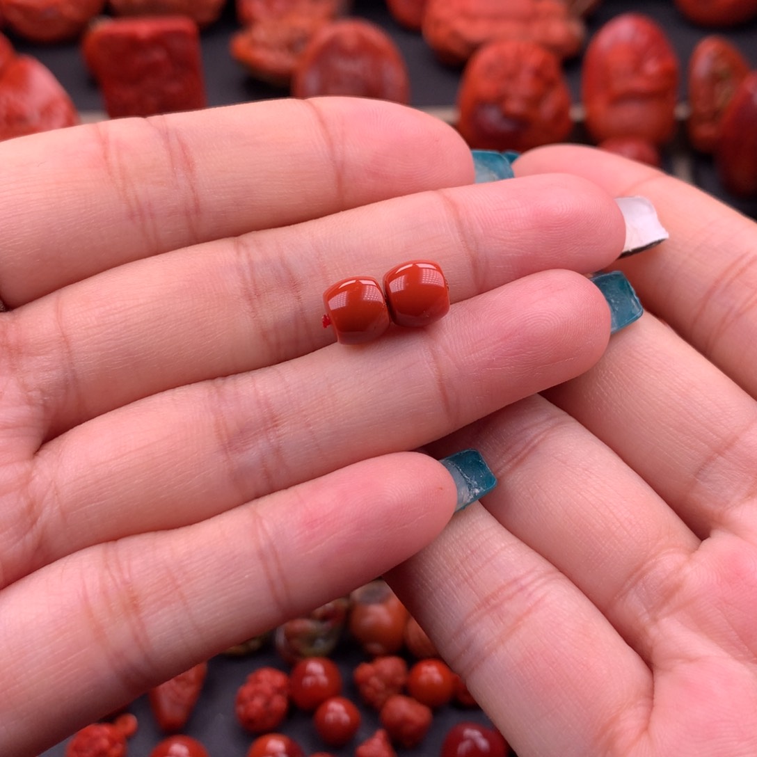 南红玛瑙南红川料原矿直切对珠7.5mm未镶嵌