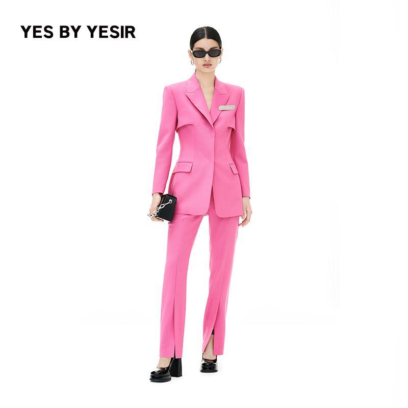 叶谦原创设计师品牌复古修身轻解构玫红西装外套