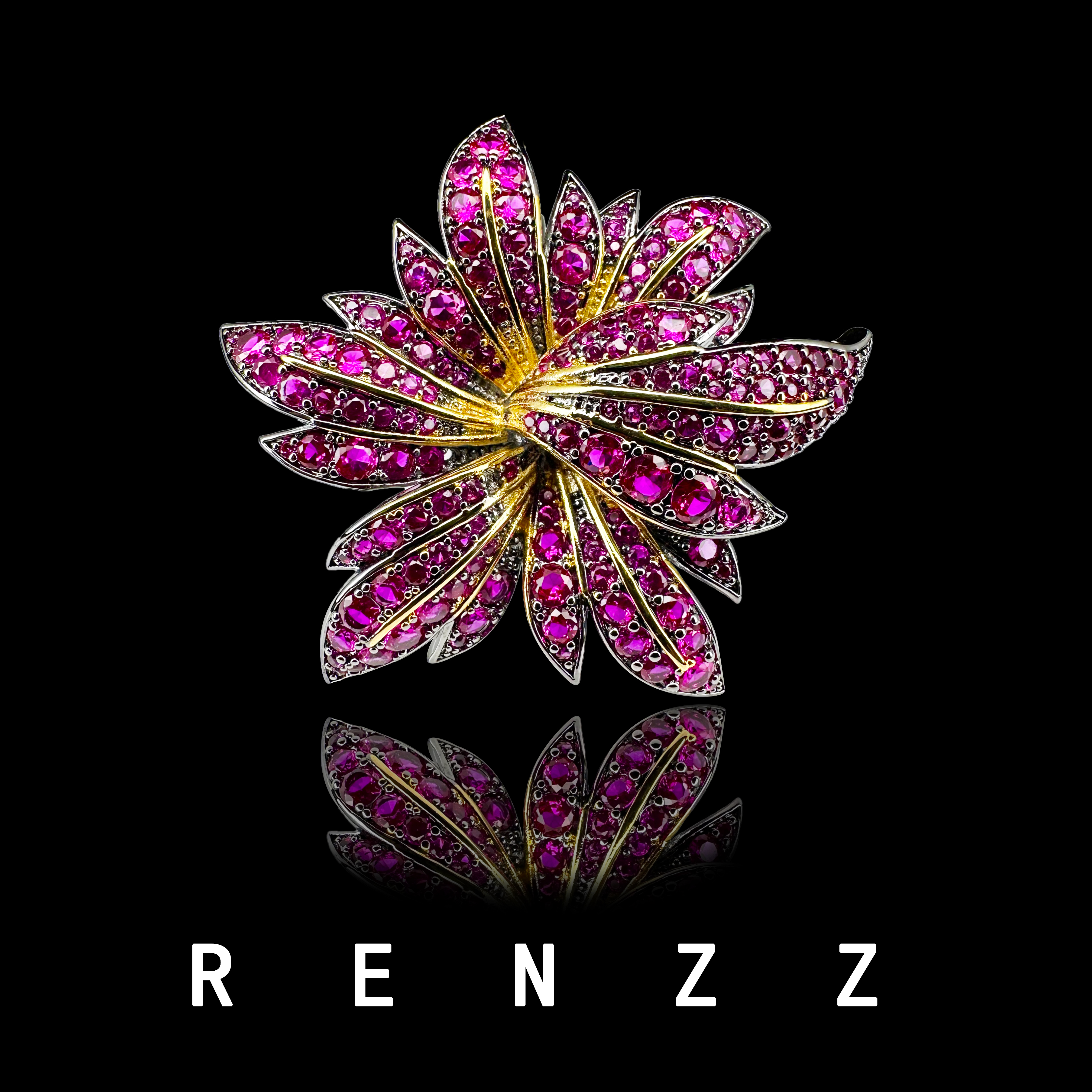 培育红宝石1535【兰草雏菊】培育红宝石 胸针