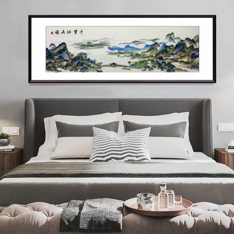 千里江山图苏绣挂画床头背景墙山水装饰画江山