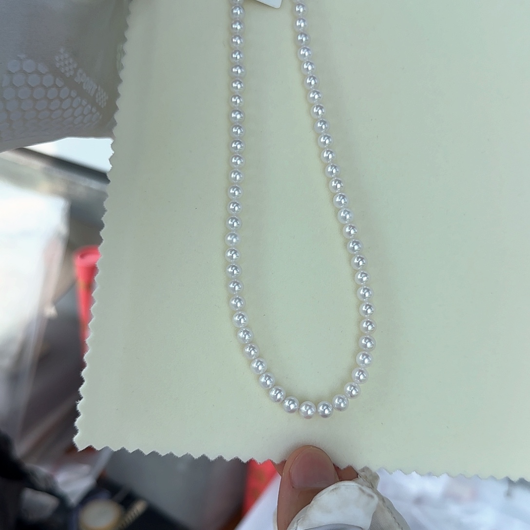 淡水珍珠银S925镶嵌颈饰5-6无核极光镜面正圆无暇炫彩冷白