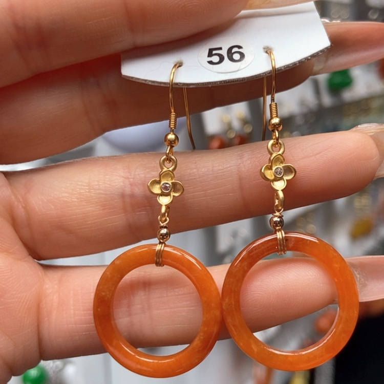 【闪购商品】翡翠耳饰银S925镀金镶嵌