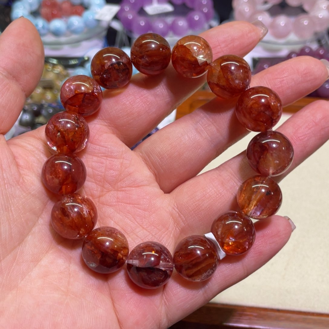 水晶手链未镶嵌15mm红胶花