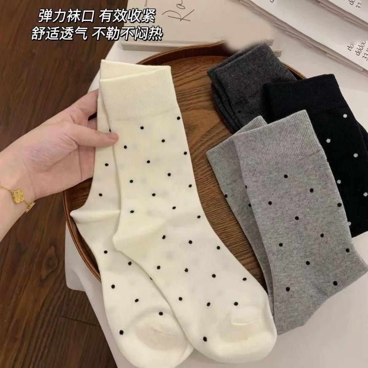 袜子女夏季薄款新款网红波点可爱长筒袜舒适百搭中筒袜圆点堆堆袜