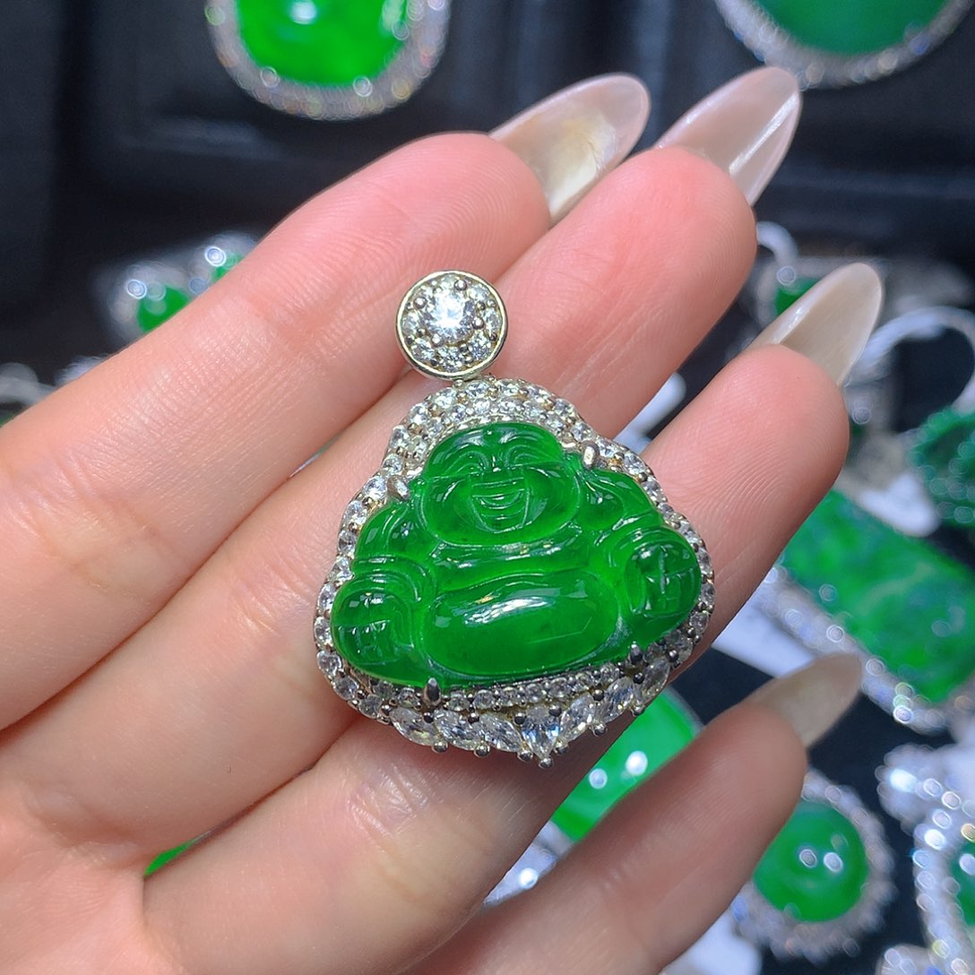 翡翠吊坠(不含链)银S925镶嵌翡翠